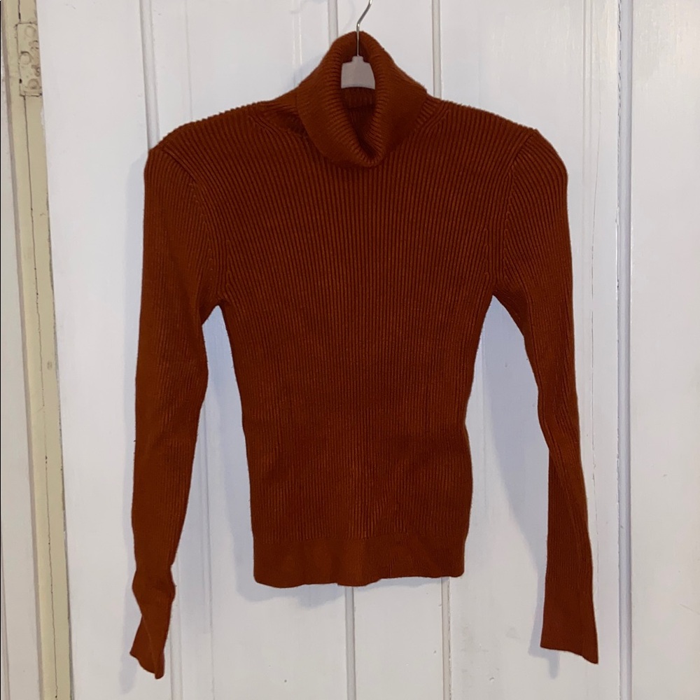 Women's Ribbed Turtleneck Sweater - Burnt Orange